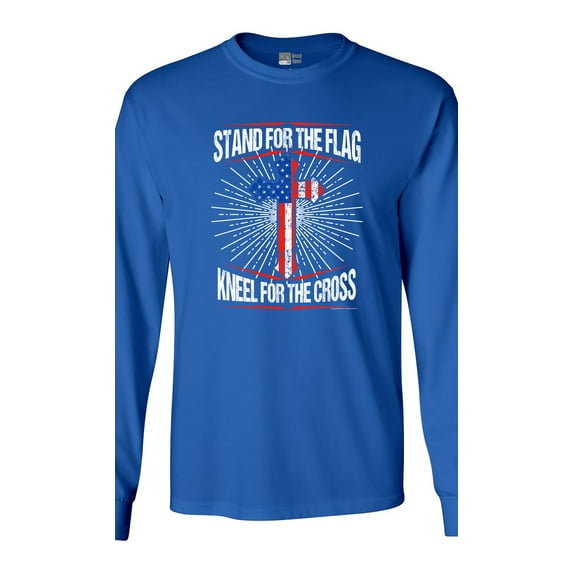 Long Sleeve Adult T-Shirt I Stand For Flag Kneel For Cross American Flag DT