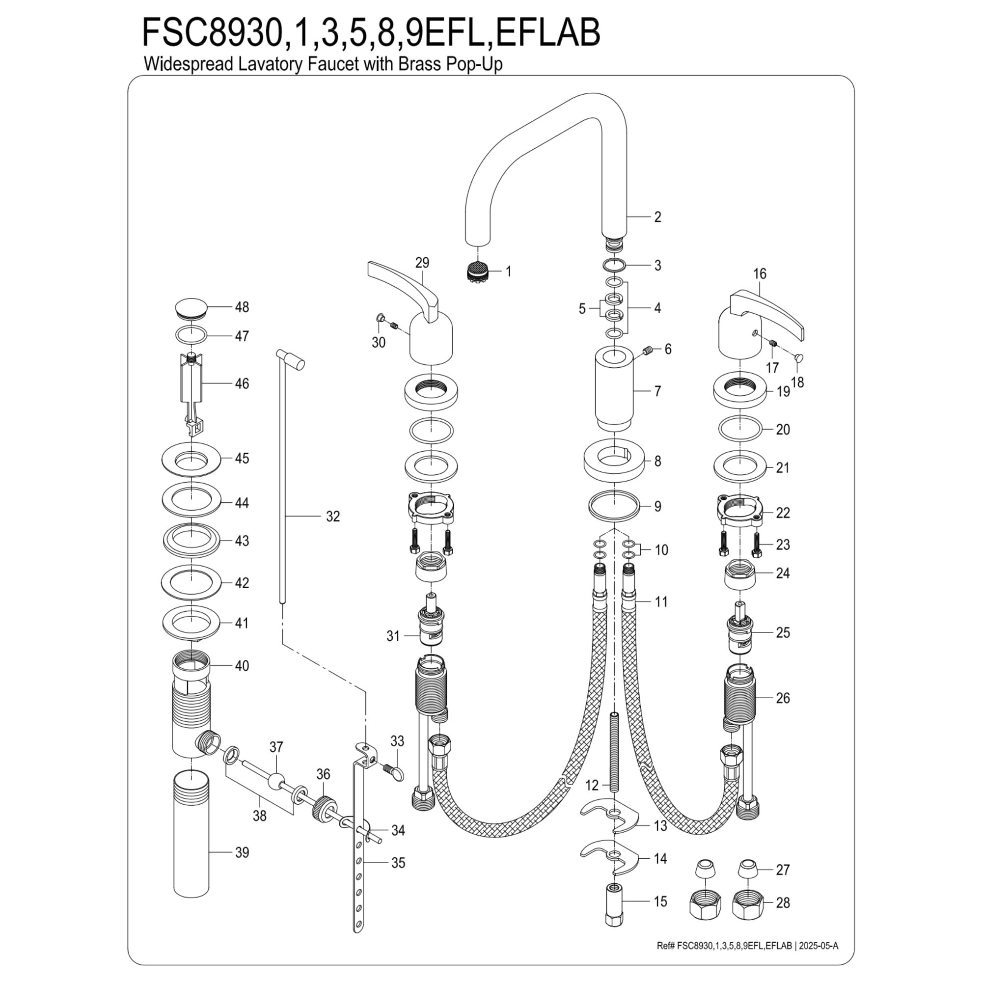 Kingston Brass FSC8939EFL Centurion Two-Handle 3-Hole Deck Mount Widespread Bathroom Faucet with Brass Pop-Up in Polished Nickel