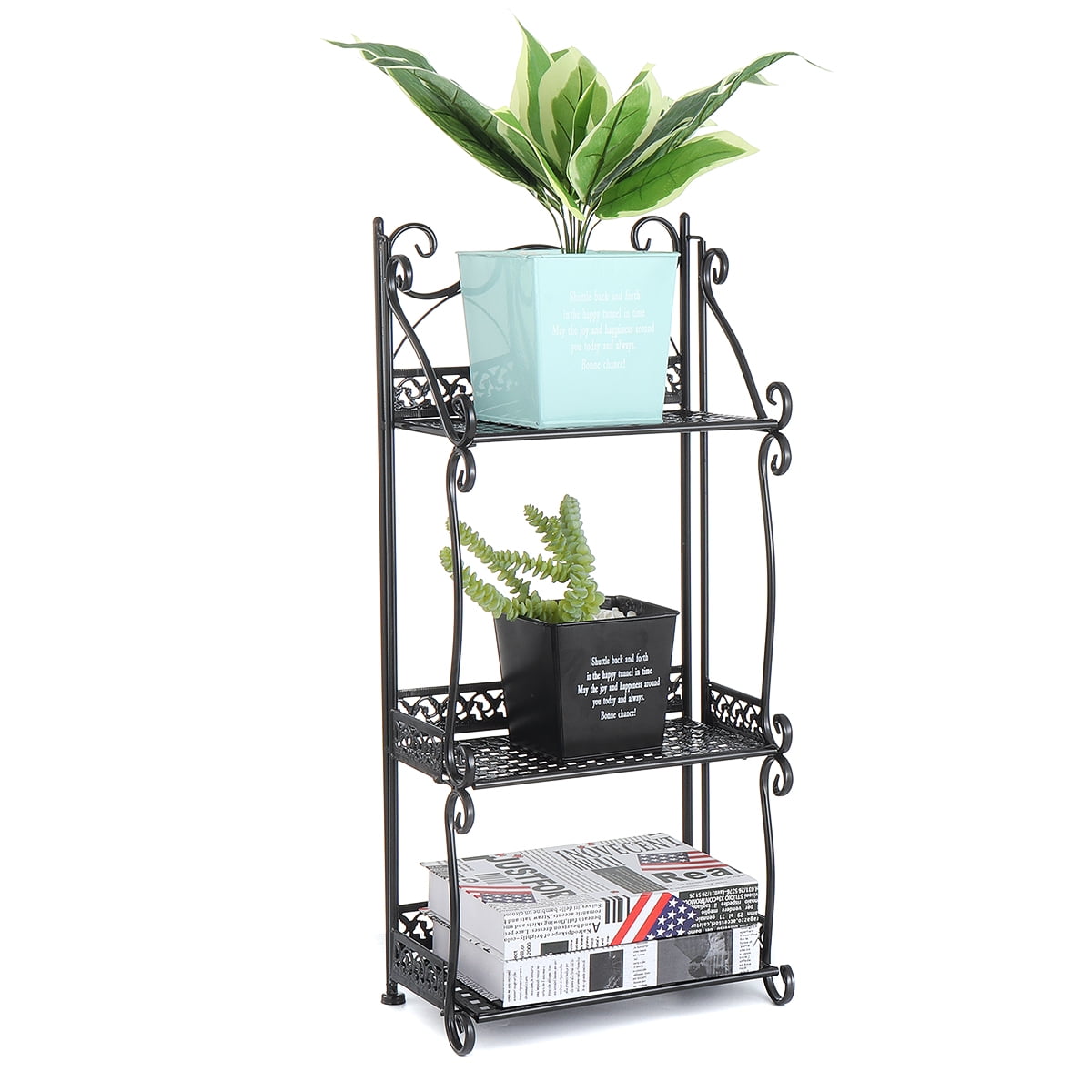 SAYFUT 3 Tier Metal Plant Stand Iron Sheet with Strong Load-Bearing Multi-Function Storage Rack Flower Display Indoor and Outdoor Home Organizer for Balcony Living Room Kitchen Walmart.com