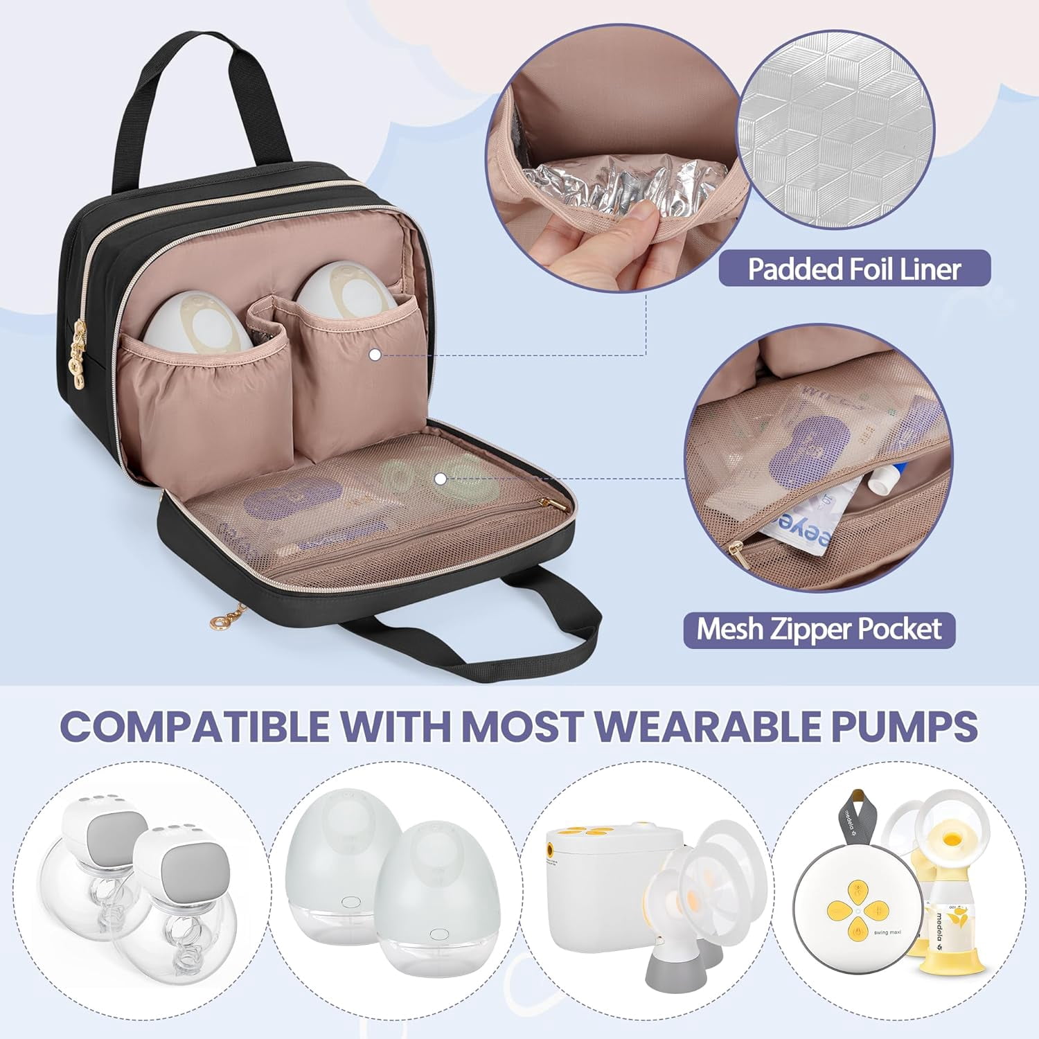 Damero Wearable Breast Pump Bag Compatible with Elvie, Willow and Momcozy Breast Pump, Carrying Case for Hand-Free Wearable Breast Pumps, Pump Parts and More, Pink