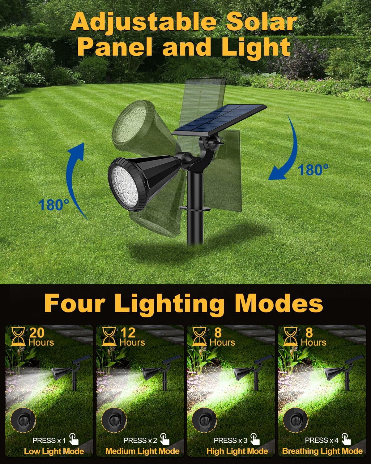 Solar Lights Outdoor, 4 pack, 4 Modes, 2-in-1 Waterproof Auto On/Off ,Landscape Solar Spotlights Wall Lights for Yard, Garden, Walkway - Cool White
