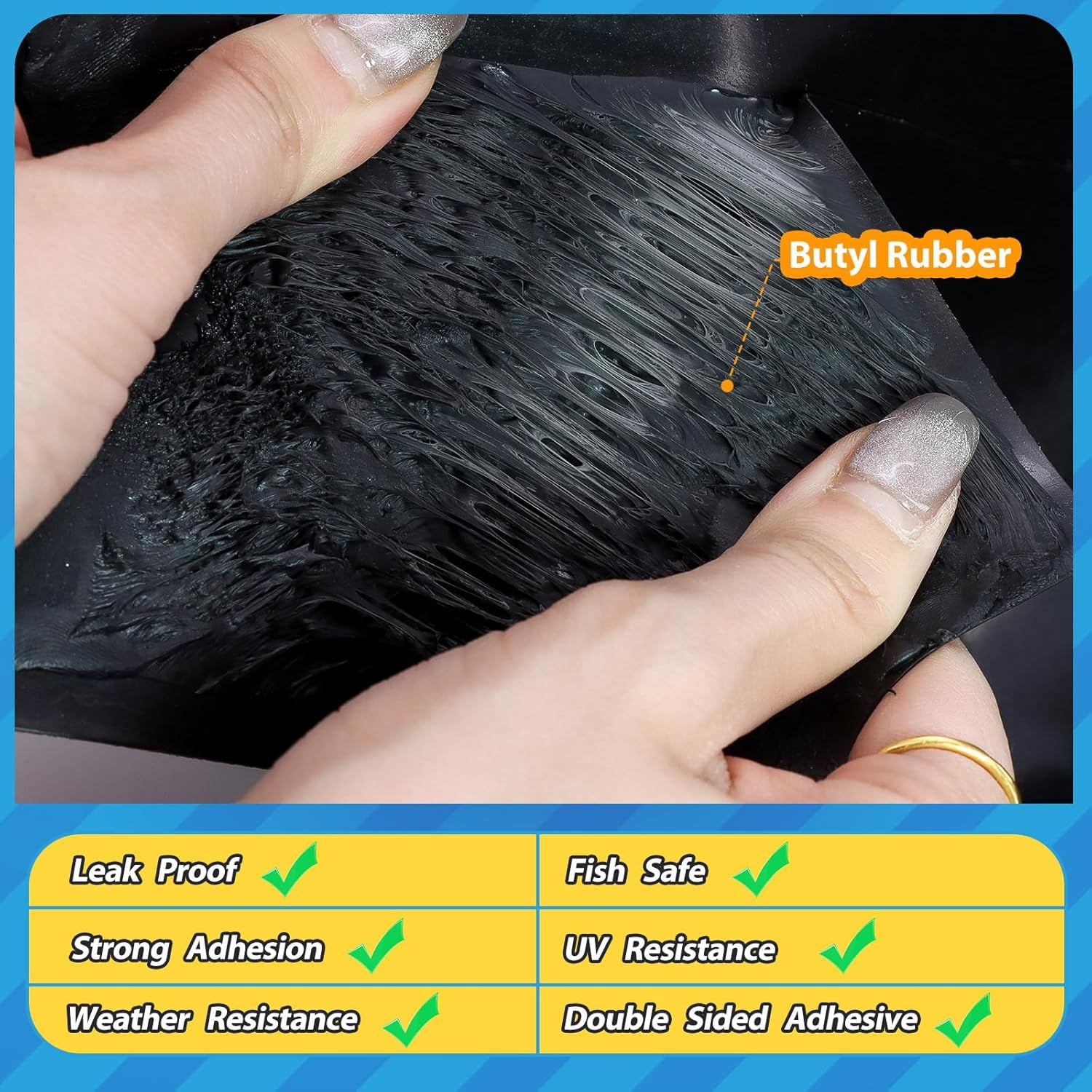 2Pcs Pond Liner Seam Tape, 3" x 30' Double Sided Butyl Rubber Tape Kit, Waterproof Seam Tape & 2 Pcs Sponge & Roller, Self Adhesive Patch Repair Tape for EPDM, HDPE Pond Liners Roof Deck RV