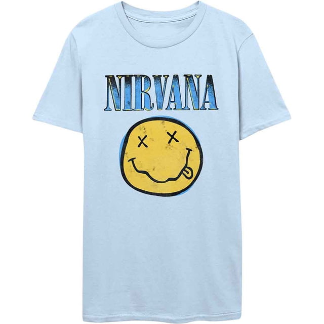 Nirvana Unisex T-Shirt Xerox Happy Face Blue