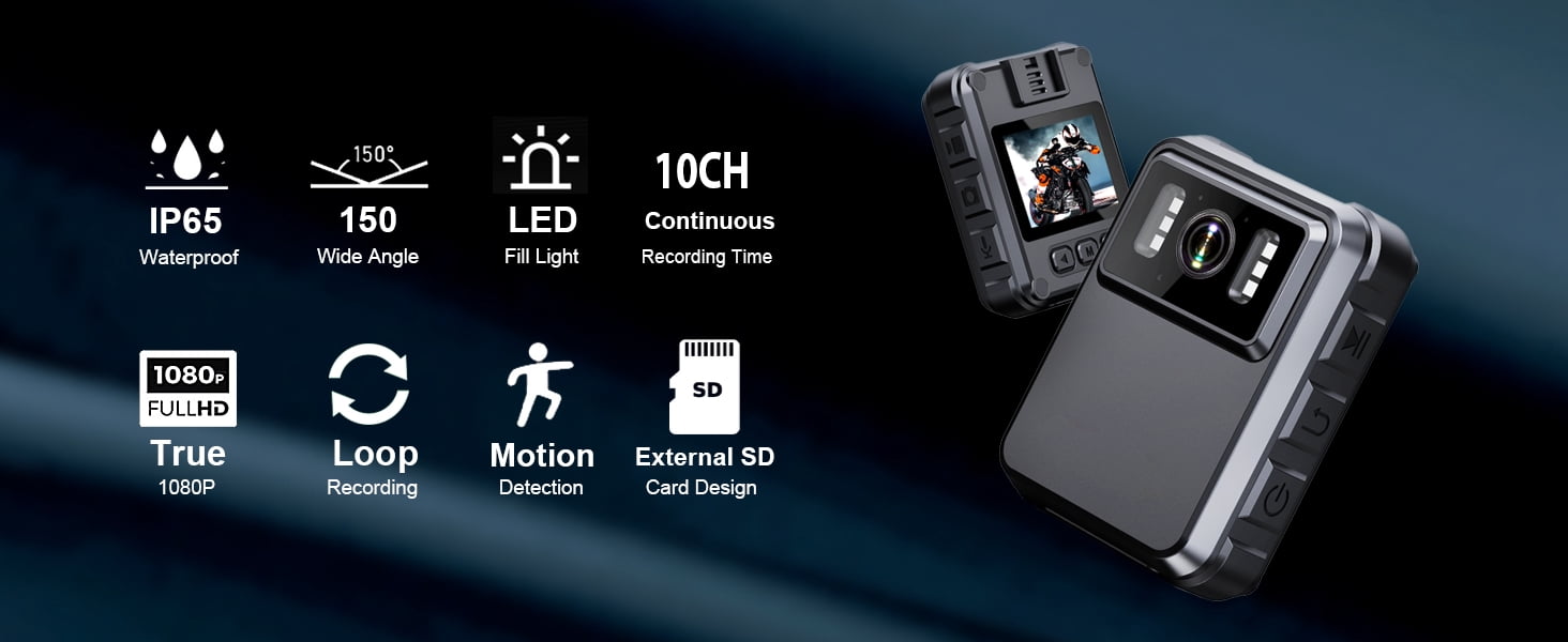 Police Body Cameras with Audio and Video Recording, Body Mounted Video Camera Built-in 64GB, Personal Wearable Cam with 2.0” Screen, Night Vision, IP65, for Police Law Enforcement, Security(No Wifi)