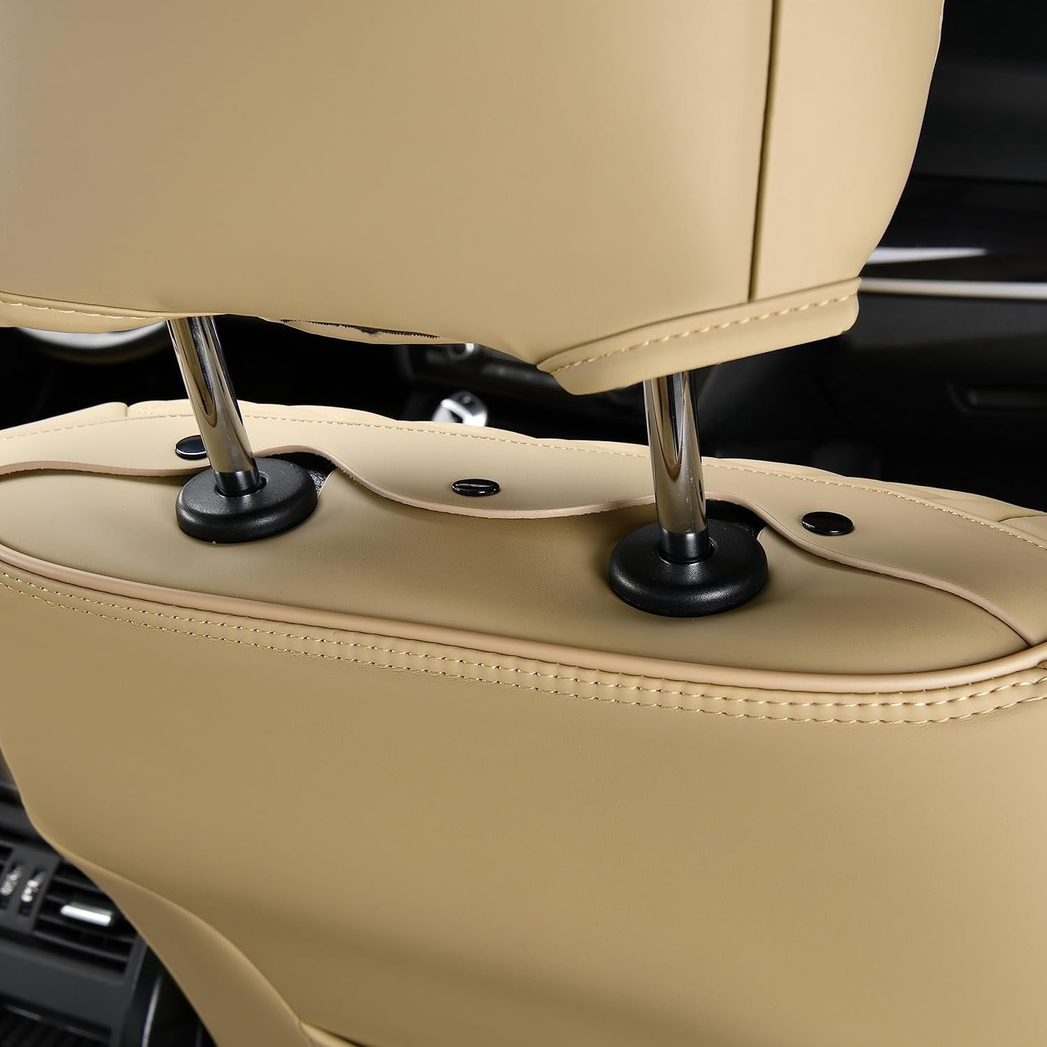 FLORICH Universal Leather Car Seat Cover Full Set, Beige Seat Covers for Cars 5 Seats, Waterproof Front and Rear Automotive Seat Cover Fit for Most Sedans SUV Pick-up Truck