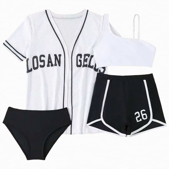 UngA Girls Swimsuit 4 Piece Bathing Suit Bikini Set Girls' Comfortable Sport Swimwear with Shorts (Black,10-11 Years)
