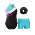thumbnail image 3 of Raenseen Kids Girls Sleeveless Gymnastics Leotard Ballet Dance Biketard Unitard with Shorts Hair Tie Set Swimsuit Lake Blue 6, 3 of 7