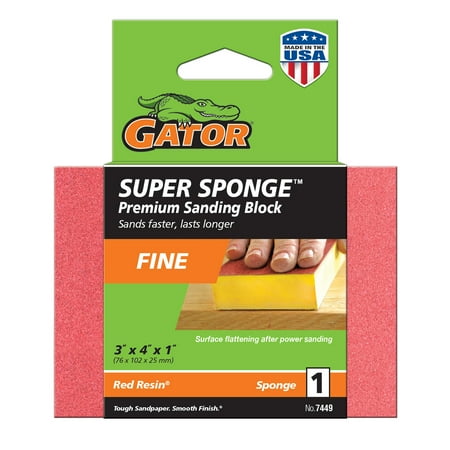 Gator 3-Inch x 4-Inch x 1-Inch Red Resin Multi-Surface Sanding Sponge 120 Grit 1 Pack