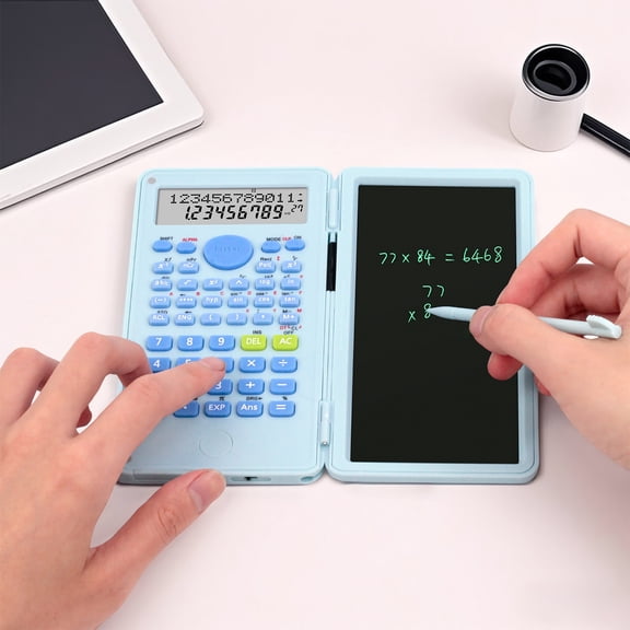 UALSRZL Calculator with Writing Tablet, Foldable 240 Functions Scientific Calculator with Notepad & Stylus Pen for Students School College, Blue