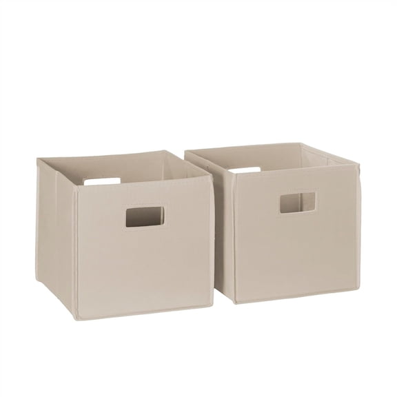 LQSEO Folding Storage Bins - 2-Pack of 10In Tall Taupe Cubes | Fabric Bins, Set of 2 Storage Cubes, Cut-Out Handles, Playroom Closet Organizer, Collapsible Cubby with Bottom Board Insert