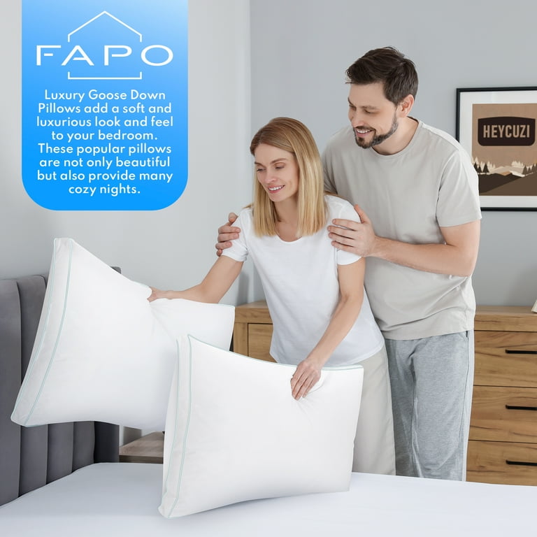 FAPO Goose Feather Down Pillows, Gusseted Bed Pillows Queen Size