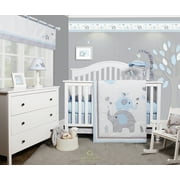 Bumperless 5 pieces Optimababy Blue grey elephant Baby Bedding Set