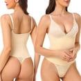 thumbnail image 3 of Elainilye Fashion Bodysuits for Women Tummy Control Shaping Crotch Fit Lace Tight Strap Bodysuit Shapewear,Beige, 3 of 9