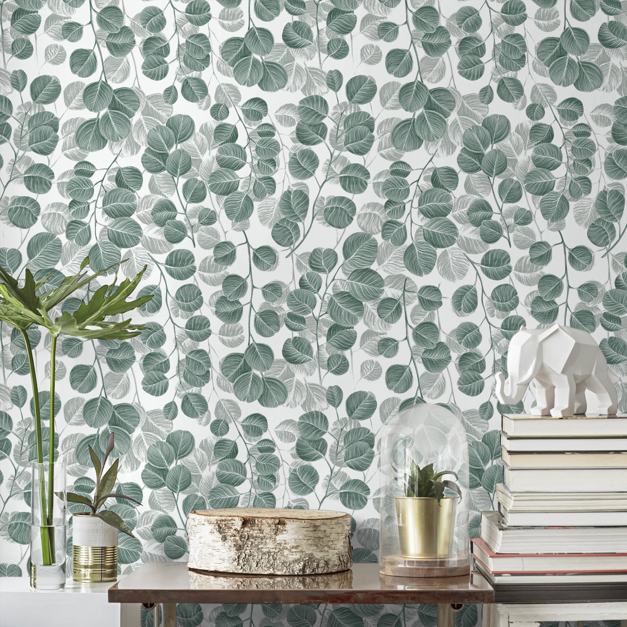 (2 pack) Abyssaly Peel and Stick Wallpaper Green Leaf Wallpaper 17.7" x 118"Self-adhesive Removable Floral Contact Paper for Cabinets Bedroom Living Room Decorative Wall