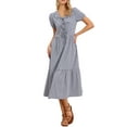 thumbnail image 2 of INSPIRE CHIC Women's Gingham Dress V Neck Short Sleeve Midi Dress XS Black Blue, 2 of 6
