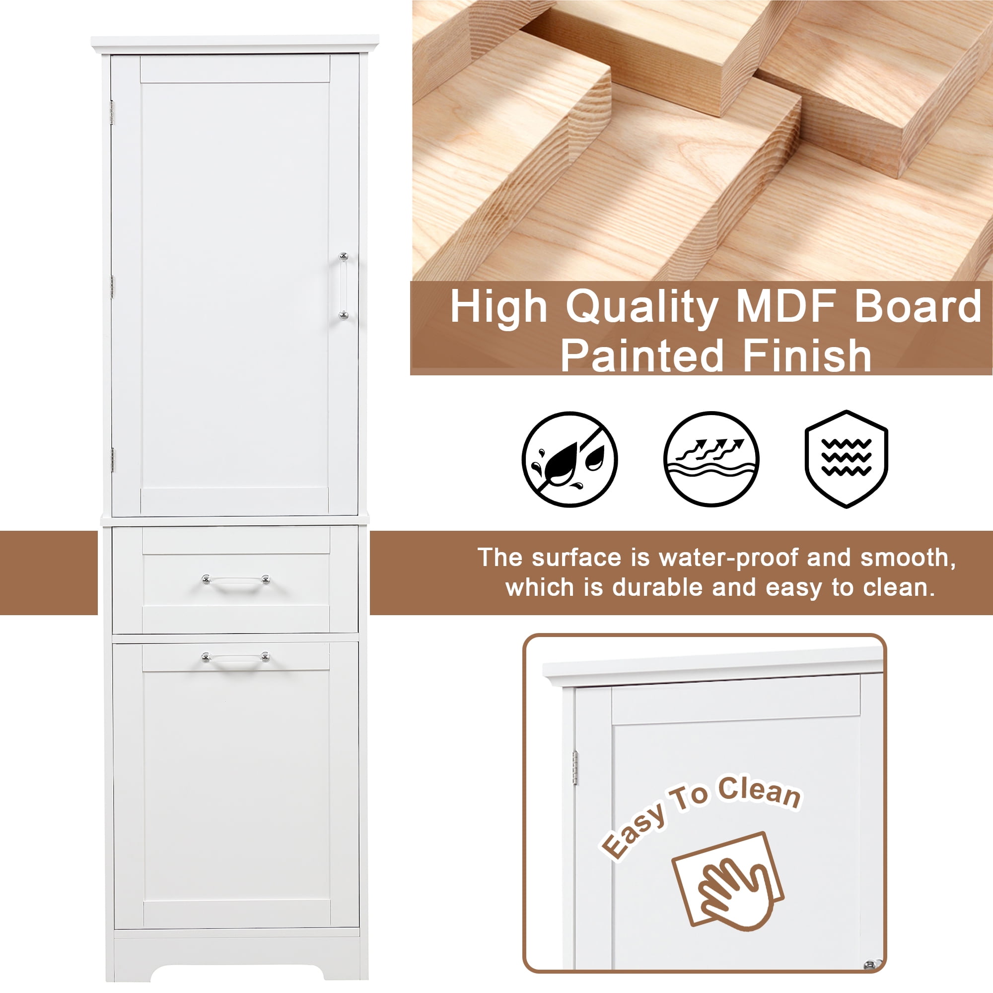 ALEXLOGER 68.1"/68.4" Tall Bathroom Storage Cabinet with 1 Door and 2 Drawers, Freestanding Linen Cabinet, Wooden Pantry with Adjustable Shelf for Kitchen, Bathroom, Living Room