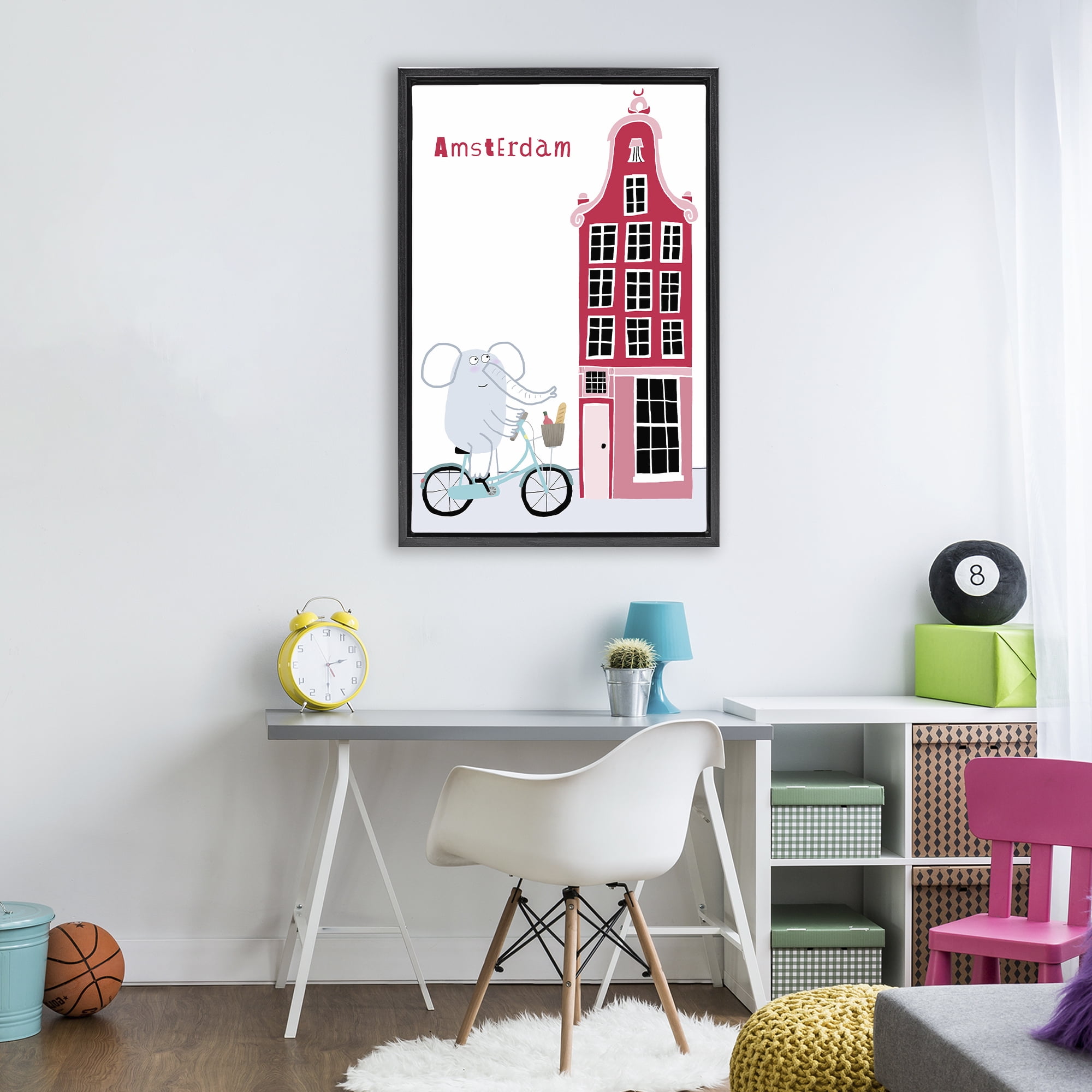 Elephant & Amsterdam Building Black Framed Floater Canvas Wall Art, design by Carla Daly