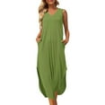 thumbnail image 2 of Lenago Robe Blanche Grande Taille Femme Aguichant Mode Féminine Sans Manches Col en V Solide Poches Gilet Longue Robe Été Plage Robes en Liquidation, 2 of 7