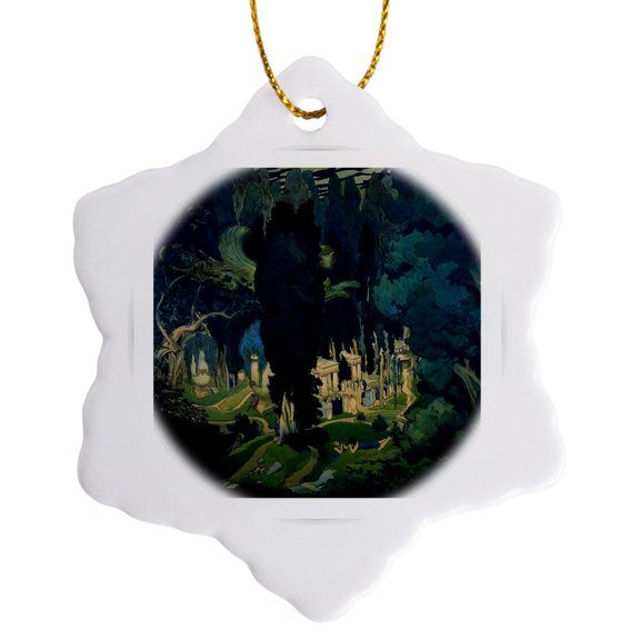 3drose, Leon Bakst Fantasy Painting 1906, 3 inch Snowflake Porcelain Ornament