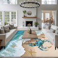thumbnail image 4 of Rectangle Area Rug 6x9ft,Summer Beach Crab Starfish Washable Carpet Non-Slip Runner Accent Rugs Indoor Floor Mat for Bedroom Living Room Decor,Blue Ocean Gradient Water Ripple, 4 of 9
