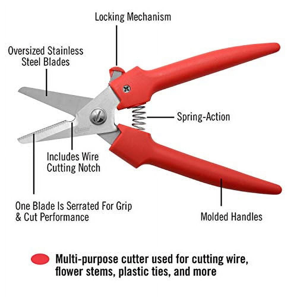Clauss Cutter Shear, 7.5", Partially Serrated, with Latch Closure, Red Plastic Handles