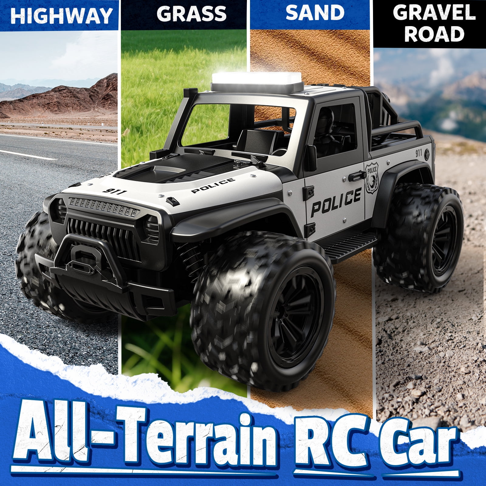 WeFone 1:16 Remote Control Car, 2.4GHz 20KM/H Speed RC Truck with LED Headlight, Off-Road RC Truck, 2 Batteries, Outdoor Play, Best Gift for Kids