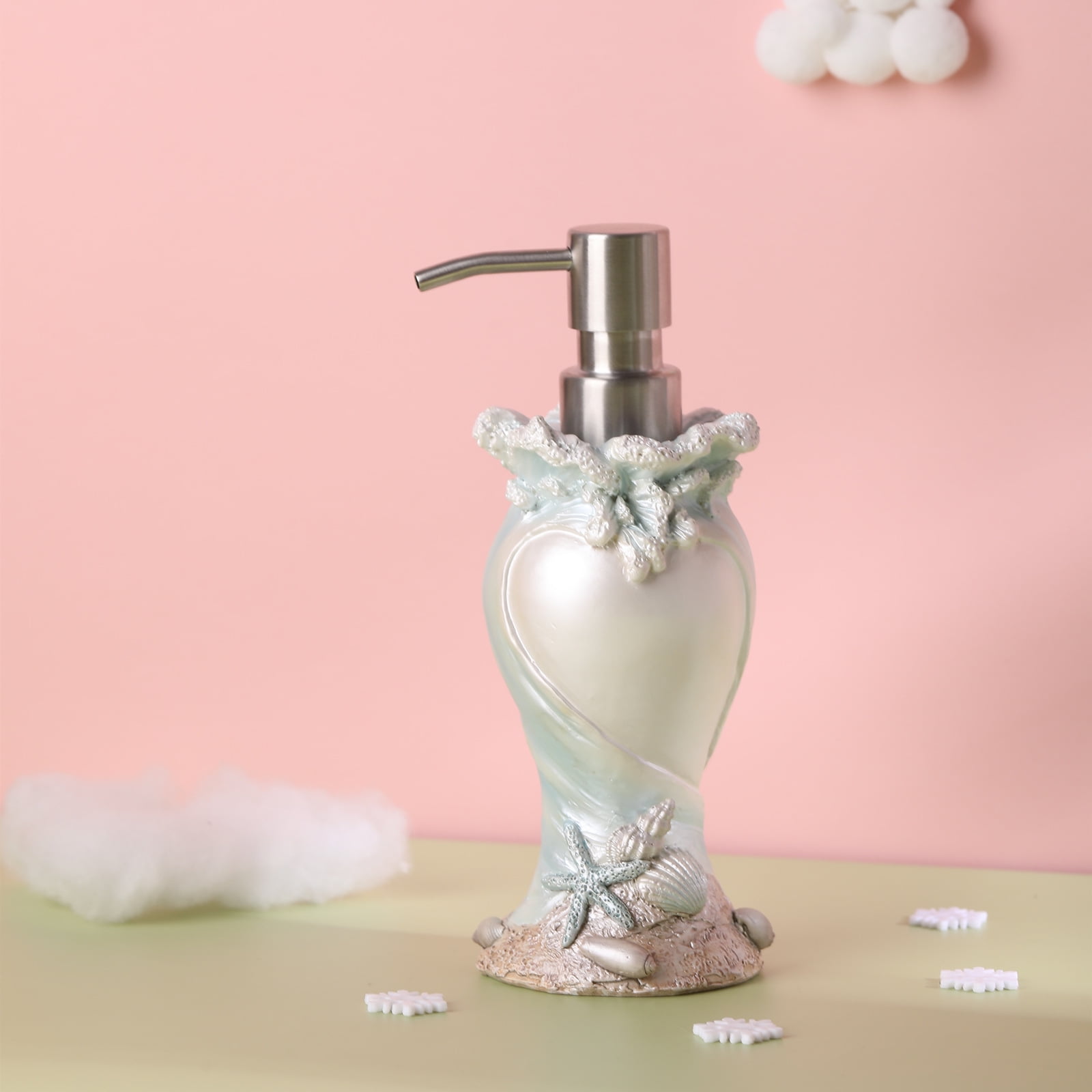 WiMifar Soft Touch Resin Sea Wave Nautical Sea Wave Soap Dispenser, 7 oz, Free Standing