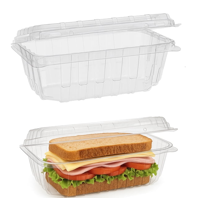 18 oz Clear Vented Clamshell Containers with Hinged Lid, 160-Pack | Disposable PET Plastic Takeout Containers for Sandwiches, Fruits, Salads & Pastries