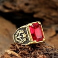 thumbnail image 2 of PAURO Men's Stainless Steel Vintage Gemstone Ring Engraved Flower Design Gold Plated, Red Stone Size 9, 2 of 3