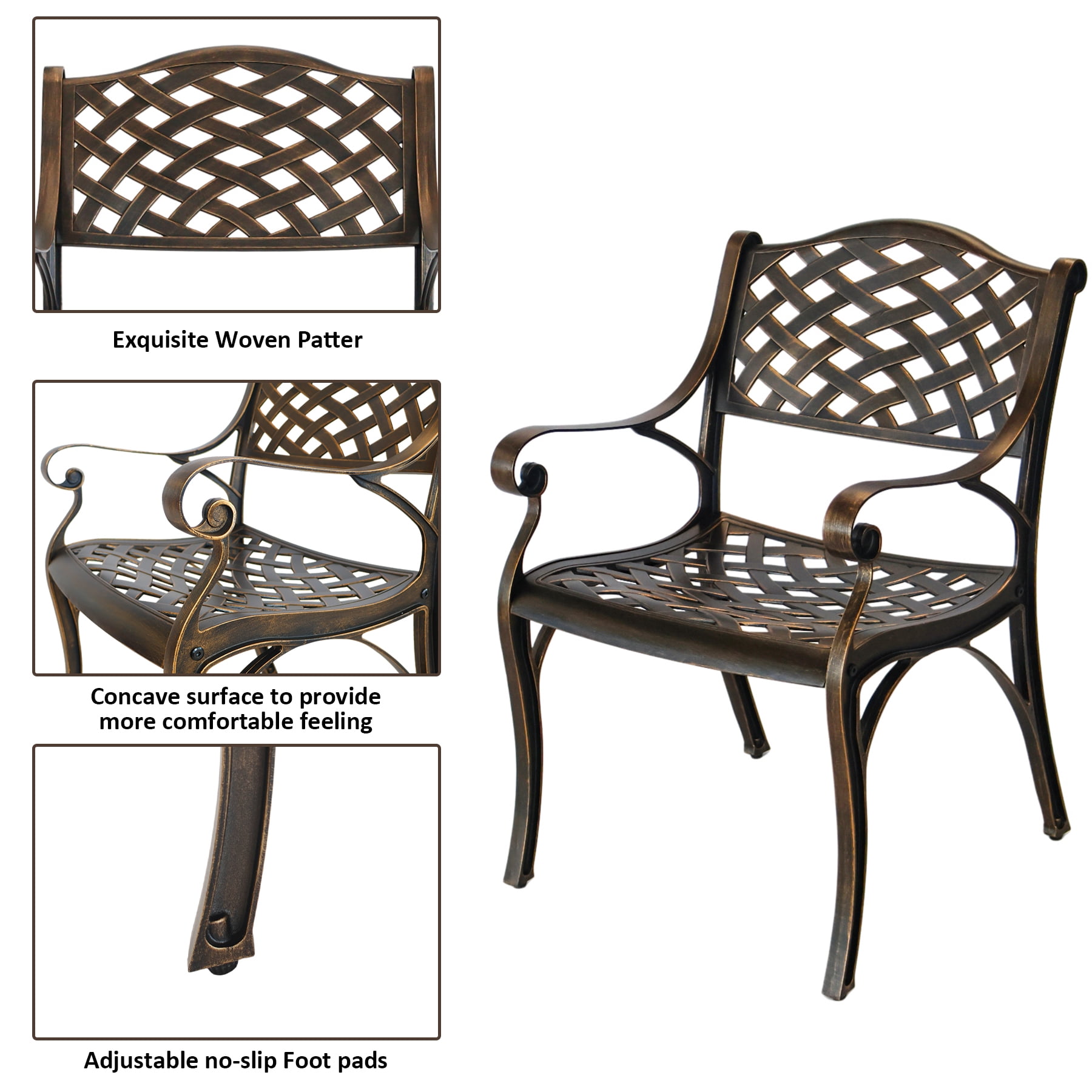 5 Piece Outdoor Dining Set for 4 Person,Cast Aluminum Patio Table and Chairs Set,All-Weather Round 48" Patio Dining Table with 2.36" Umbrella Hole,Patio Furniture Dining Set for Balcony Garden,Bronze