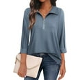 thumbnail image 3 of Aiyino Womens Tops Casual 3/4 Length Sleeve V Neck Shirts and Blouses Zipper Collar Women Polo Shirts, 3 of 9