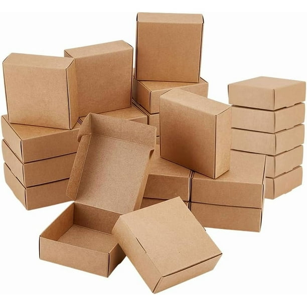50 cajas pequeñas de cartón de 9,4 x 9,4 x 3,6 cm (3,7 x 3,7 x 1,4 pulgadas), color marrón, ideales para regalos, envíos postales o como cajas cuadradas de cartón kraft para joyería.
