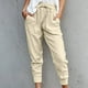 thumbnail image 2 of Pantalones pitillo hasta la pantorrilla con cintura elástica y cordón de lino y algodón liso para mujer Fridja  hfkajh99469, 2 of 9