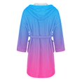 thumbnail image 3 of Women's Color Gradient Plush Bathrobe, Ombre Fade Hooded Robe, Long Length Belted Loungewear, Soft Fleece Kimono Style Gown, Cozy Gradient Color Change Robe Light Blue XXXL, 3 of 4