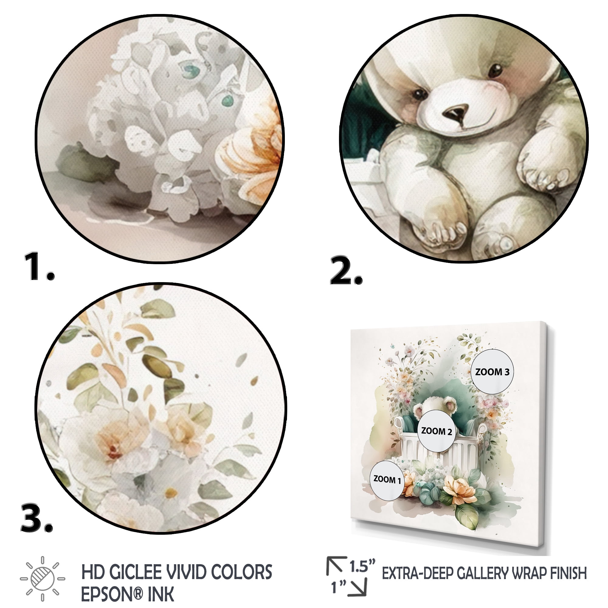 Designart Teddy Bear In Crib With Flowers I Canvas Wall Art