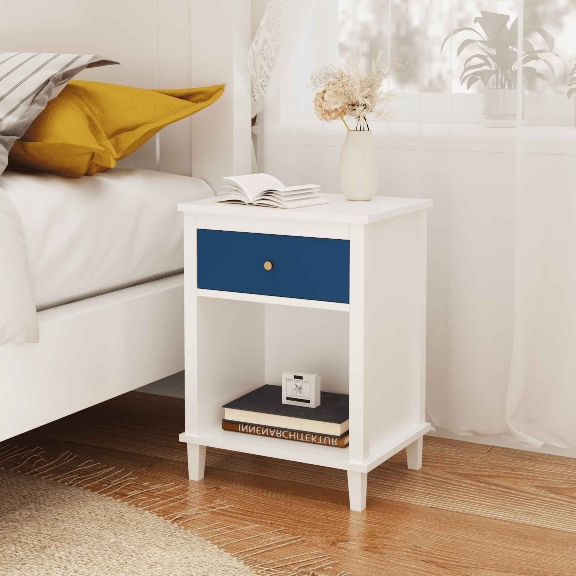 Jopath Wooden Nightstand with One Drawer & One Shelf for Kids, Adults,26.77''H,Navy02