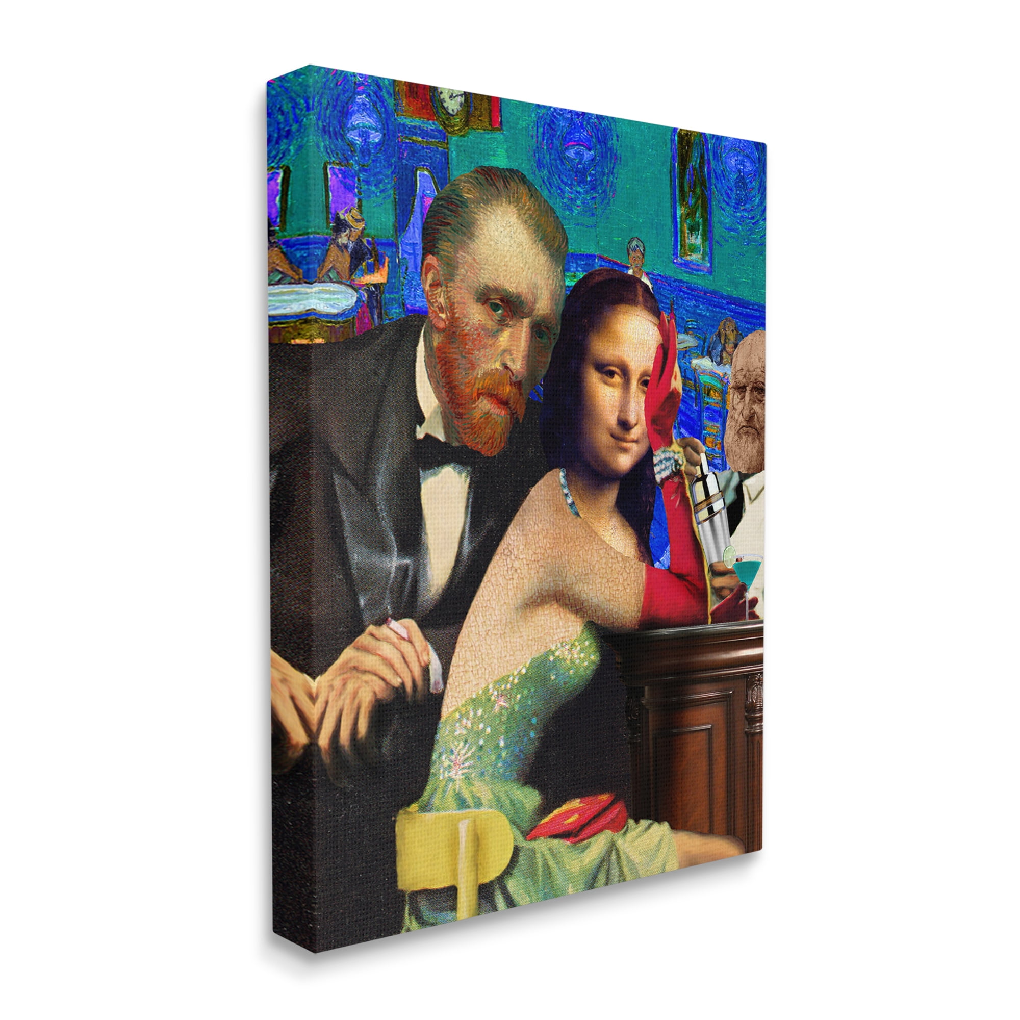 Stupell Industries Van Gogh & Mona Lisa Novelty Painting Gallery Wrapped Canvas Art Print Wall Art, 16 x 20