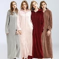 thumbnail image 2 of XL Bata con capucha para mujer, bata de baño cálida y suave, batas largas con cremallera de forro polar para mujer, 2 of 3