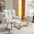 thumbnail image 4 of CQSXDA Teddy Fabric Leisure Rocking Chair With Adjustable Footstool High Backrest Solid Wood Metal Base, Ivory, 4 of 20