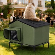 Heated Cat House Outdoor, DOMIPET Waterproof Large Insulated Winter Cat Shelter with Heating Pad for Multiple Cats Small Animals, Elevated Base, Escape Door & Roof Window