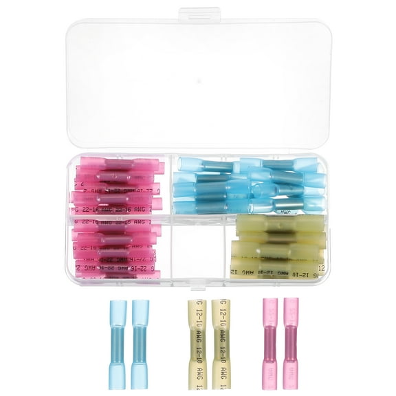 50Pcs Heat Shrink Butt Connector, Crimp Connectors Waterproof Marine Automotive Wire Crimp Terminals 3 Sizes Butt