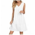 thumbnail image 3 of Womens Summer Dresses 2025 V-Neck Sleeveless Side Pockets Dress Sundress Solid Loose Short Flowy Mini Dress(Gift Included),White ,Size XL, 3 of 9