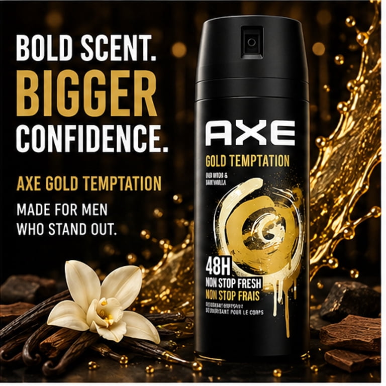 Axe Men Gold Temptation Deodorant Body Spray, 6 Pack, 150ml