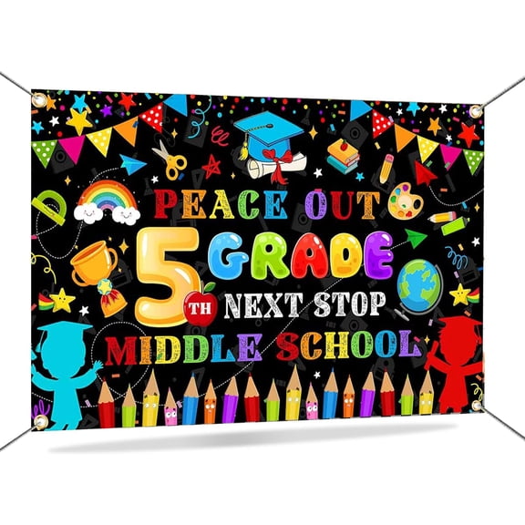 5.9x3.6FT 5th Grade Graduation Backdrop Goodbye Elementary Next Stop Middle School Graduation Background Primary School 2026 Congrad Grads Party Decorations Banner Supplies Photo Booth Props