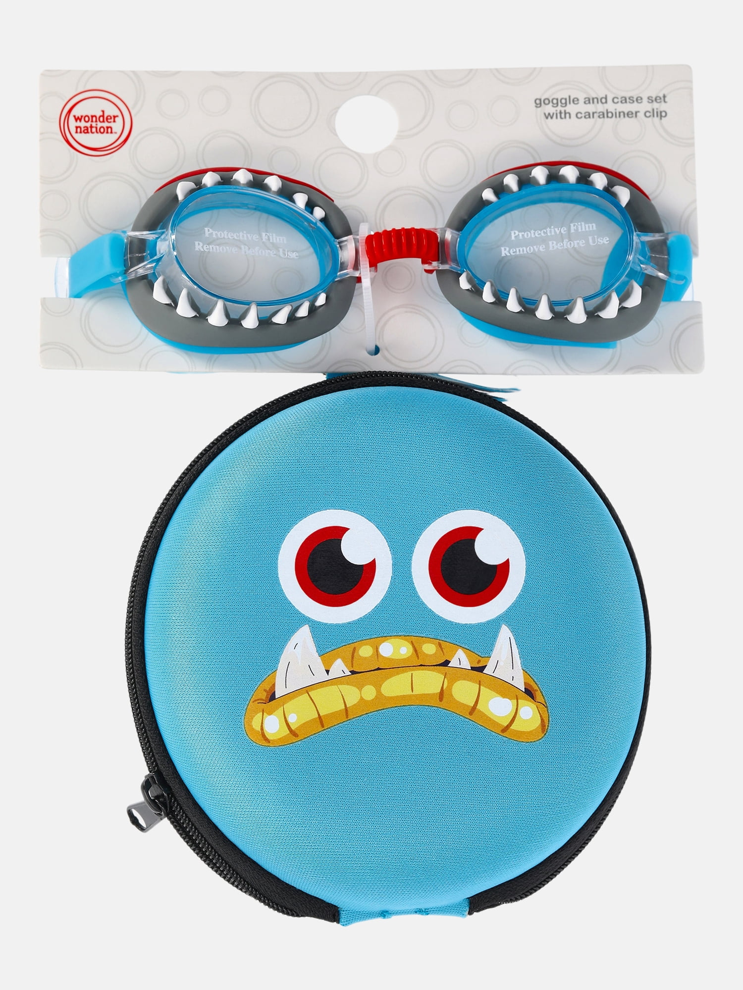 Wonder Nation Boys Monster Swim Goggles with Monster Round Zip Carrying Case, 2-Piece