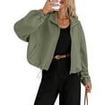 thumbnail image 2 of Women Casual Stand Collar Zip Up Fashion Hem Drawstring Pocket Loose Baseball Jacket with Pockets Army Green S, 2 of 9