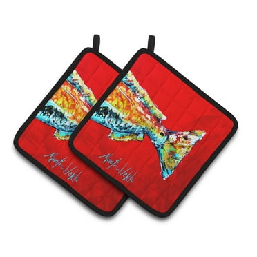 Carolines Treasures Red Fish Alphonzo Tail Pair of Pot Holders MW1141BPTHD, 7.5HX7.5W, Multicolor