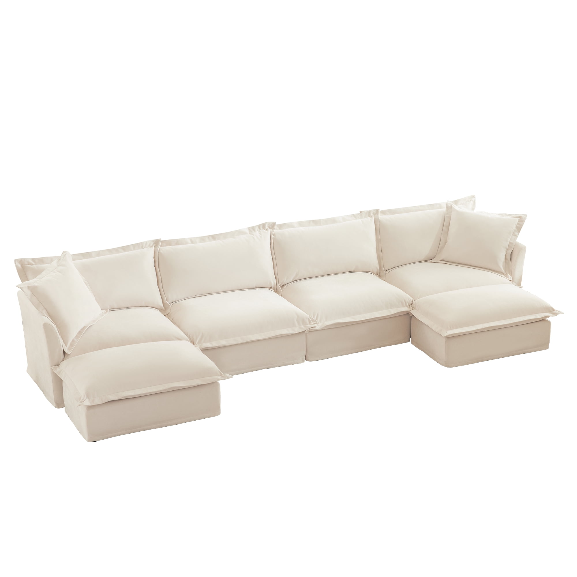 Gewnee Chenille Cream Deep Seat Oversized U Shape 4 Seater Sectional Sofa Couch, Comfy Cloud Couch for Living Room,