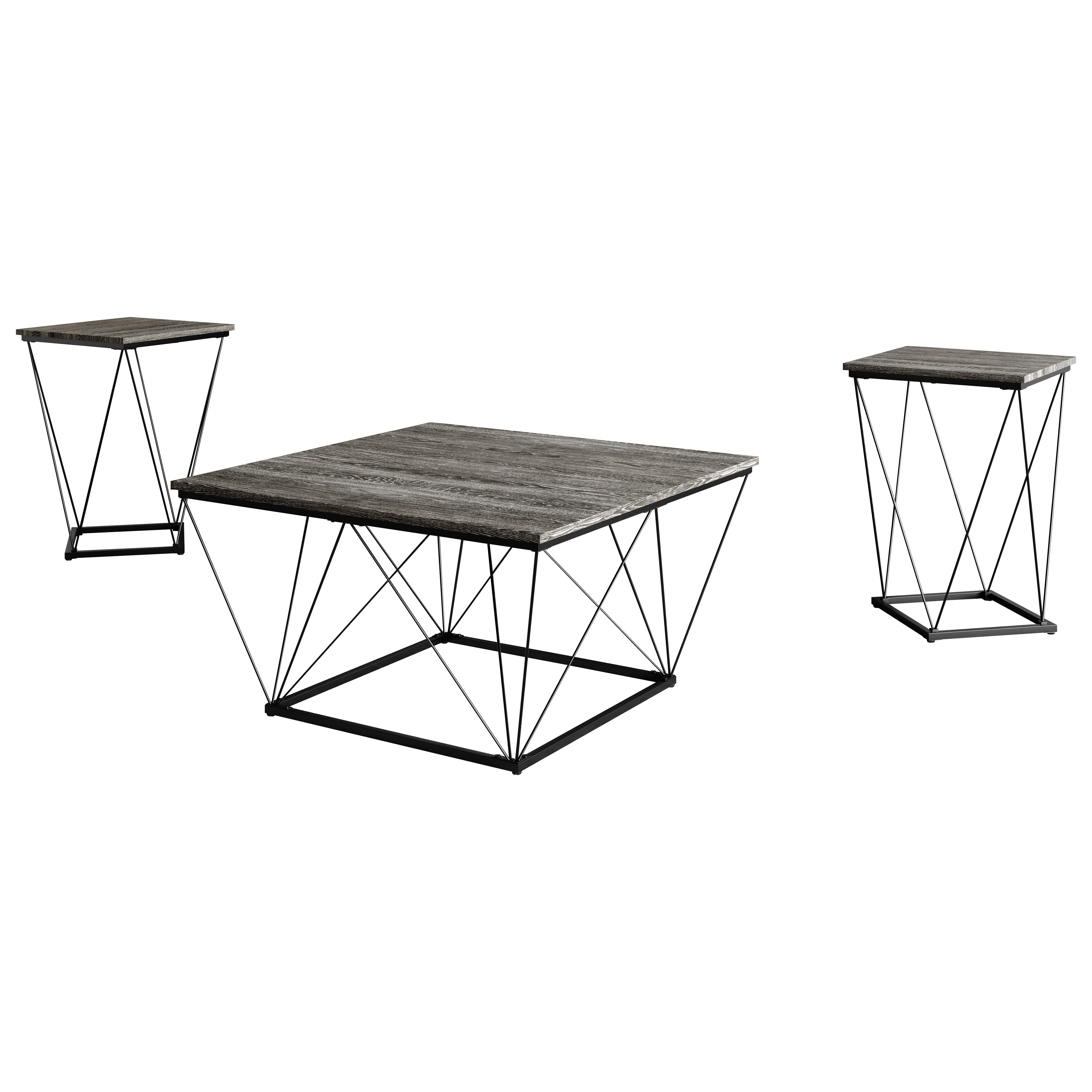 Castle Place Minimalist 3 Piece Coffee Table Set, Dark Grey