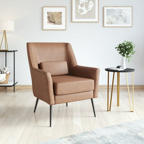 Ontario Accent Chair Vintage Brown Accent Chair, Modern Style, Plush and durable faux leather fabric, Plywood, Indoor Living